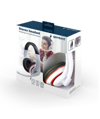 Kõrvaklapid Gembird Stereo MHS 03 WTRDBK White and Black Color with Red Ring, 