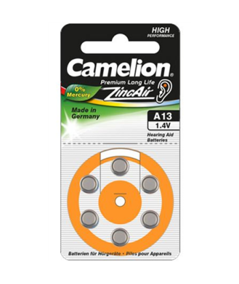 Camelion A13/DA13/ZL13 Zinc Air Hearing Aid Batteries - 6 Pack