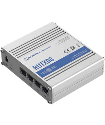 Industrial Router, RUTX08, No Wi-Fi, 10/100/1000 Mbit/s, Ethernet LAN (RJ-45) ports 4, Mesh Support No, MU-MiMO No, No mobile