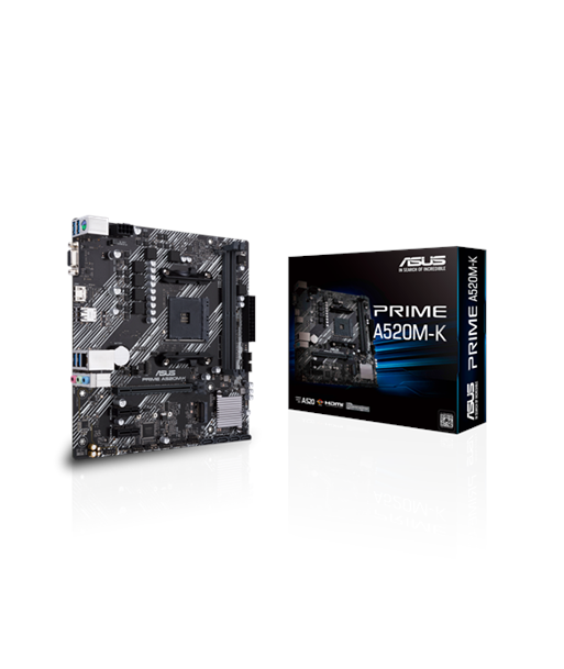 Asus, PRIME A520M-K, Processor family AMD, Processor socket AM4, DDR4, Memory slots 2, Supported hard disk drive interfaces M