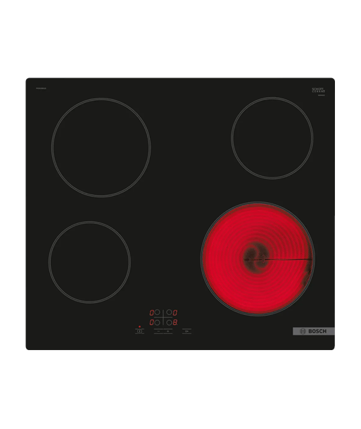Bosch PKE61RBA2E Electric Hob - 4 Burners, Touch Control, Timer, Black Bosch PKE61RBA2E Electric Hob - 4 Burners, Touch Control, Timer, Black