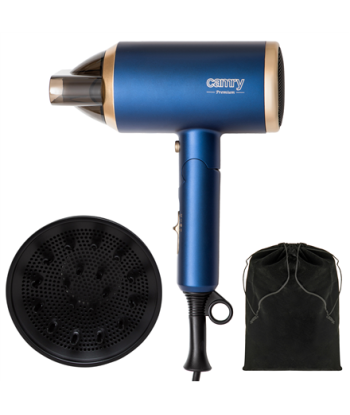 Camry CR 2268 Hair Dryer - 1800W, 2 Temp Settings, Ionic, Diffuser - Blue/Gold