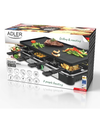 Adler AD 6616 Раклет-гриль - Электрический настольный гриль, 1400 Вт, Черный/Нержавеющая сталь