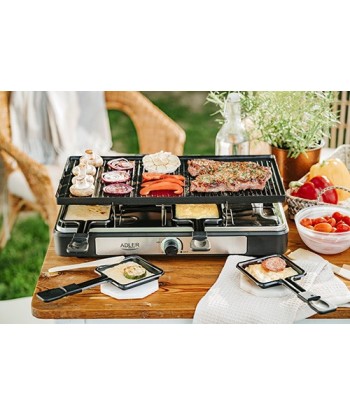 Adler AD 6616 Raclette Grill - Electric Table Grill, 1400W, Black/Stainless Steel