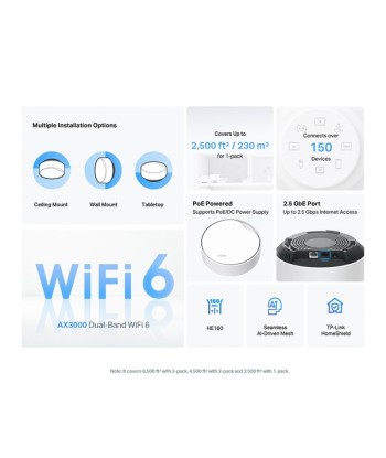 Wireless Router TP-LINK Wireless Router 3000 Mbps Mesh Wi-Fi 6 1x10/100/1000M 1x2.5GbE DHCP DECOX50-POE(1-PACK)