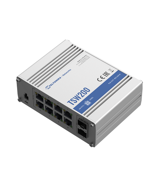 Teltonika Ethernet Switch TSW200 Unmanaged, Desktop, 1 Gbps (RJ-45) ports quantity 8, SFP ports quantity 2, PoE ports quantity