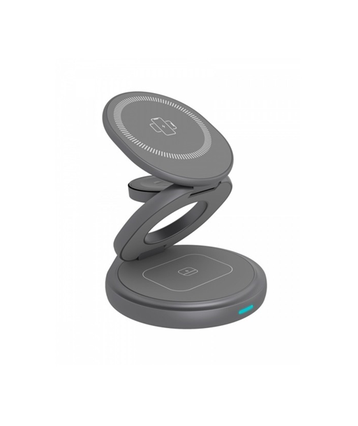 Icy Box IB-SH101-CH in 1 foldable magnetic charging stand for mobile phone, earpods and smartwatch, Aluminium