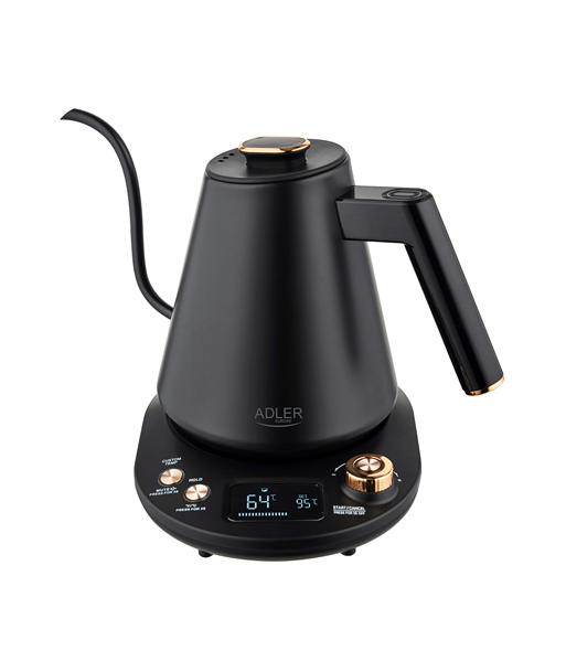 Adler Kettle, AD 1349, Electric, 1100 W, 1 L, Stainless steel, 360° rotational base, Black/Gold