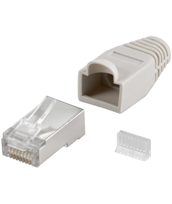 Goobay 68746 RJ45 plug, CAT 5e STP shielded with strain-relief boot, grey | for round cable with Threader cable lead in 6.4 mm