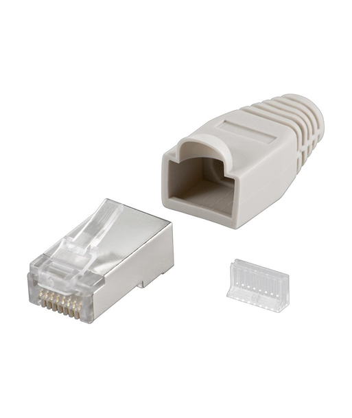 Goobay 68746 RJ45 plug, CAT 5e STP shielded with strain-relief boot, grey | for round cable with Threader cable lead in 6.4 mm