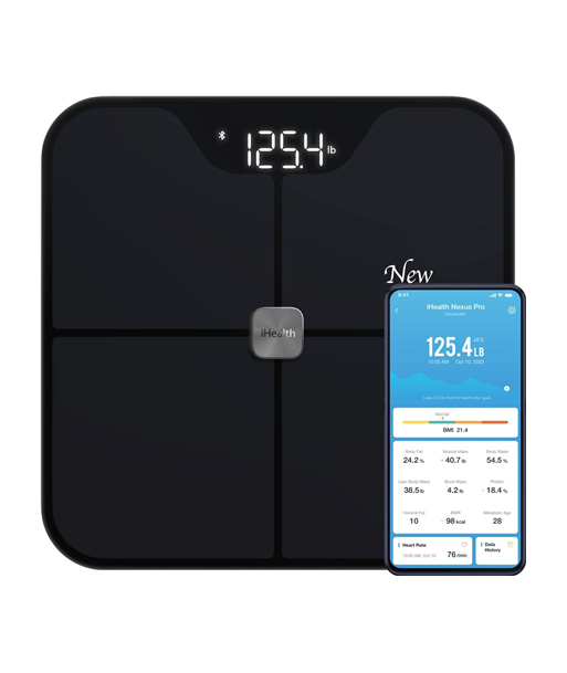 iHealth, Wireless Body Composition Scale, Nexus Pro, Maximum weight (capacity) 181 kg, Body Mass Index (BMI) measuring, Black