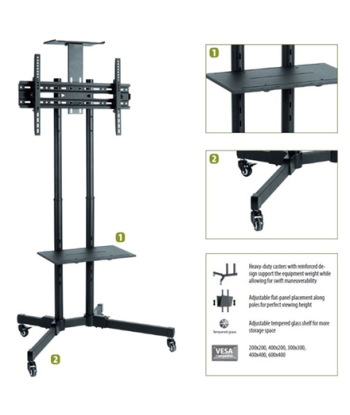 Sunne, Floor stand, S112 multifunctional Mobile TV cart, Tilt, 37-70", Black