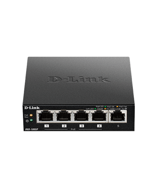D-Link, Switch, DGS-1005P, Unmanaged, Desktop, Gigabit Ethernet (copper) ports quantity 5, Power over Ethernet (PoE) ports