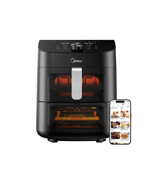 Kuumaõhufritüür Midea Two Zone, MAD1100DADK, Power 1850 W, Capacity 4.4/6.4 L, Rapid Air technology, Black