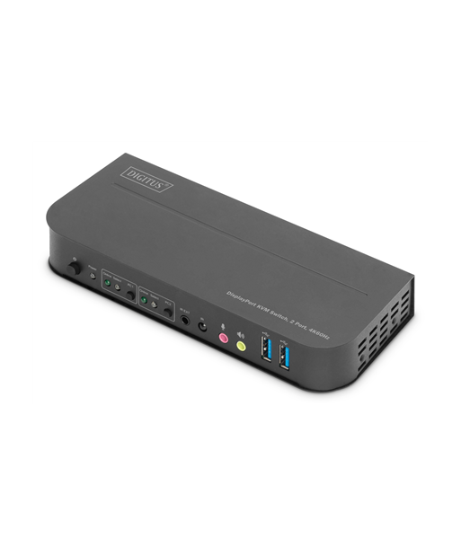 Digitus KVM Switch, 2-Port, 4K60Hz, 2 x DP in, 1 x DP/HDMI out, Black