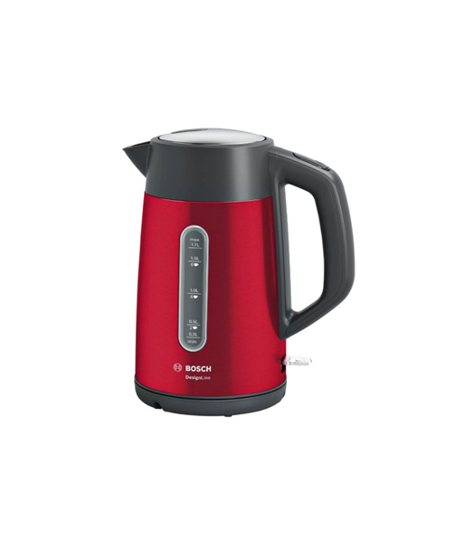 Veekeetja Bosch, DesignLine TWK4P434, Electric, 2400 W, 1.7 L, Stainless steel, 360° rotational base, Red/Black