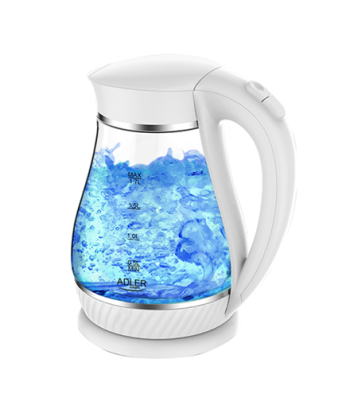 Adler AD 1274 Standard, Plastic, glass, White/ transparent, 2200 W, 360° rotational base, 1.7 L