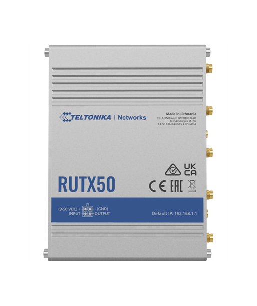 INDUSTRIAL 5G ROUTER, RUTX50, 802.11ac, 867 Mbit/s, 10/100/1000 Mbps Mbit/s, Ethernet LAN (RJ-45) ports 5, Mesh Support Yes INDUSTRIAL 5G ROUTER, RUTX50, 802.11ac, 867 Mbit/s, 10/100/1000 Mbps Mbit/s, Ethernet LAN (RJ-45) ports 5, Mesh Support Yes