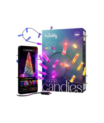 Twinkly Candies 100 Candle-shaped RGB LEDs, Clear Wire, USB-C|Twinkly