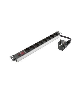 SOMI Networks, 1U, 19″, 8x Schuko Aluminium PDU Power Panel, PDU08SASO, Silver, With Switch and Surge Protector, Schuko Input