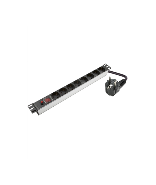 SOMI Networks, 1U, 19″, 8x Schuko Aluminium PDU Power Panel, PDU08SASO, Silver, With Switch and Surge Protector, Schuko Input