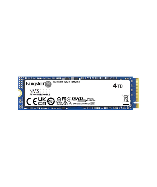 Kingston SSD, NV3, 4000 GB, SSD form factor M.2 2280, Solid-state drive interface PCIe 4.0 x4 NVMe, Read speed 6000 MB/s