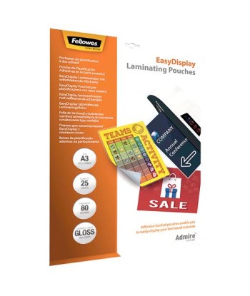 LAMINATOR POUCH ADHESIVE/A3 80 25PCS 5601803 FELLOWES