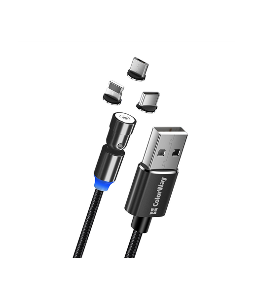 ColorWay Cable 3in1 (Lightning+MicroUSB+Type-C) Magnetic Rotation 540° 2.4?, 1m | CW-CBUU037-BK
