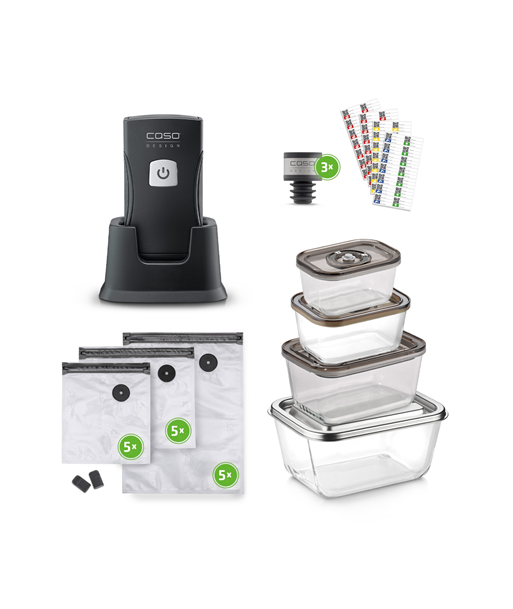 Caso Professional Hand Vacuum Sealer with Accessories, Vacu OneTouch Pro Set, Power 20 W, Black