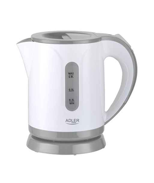 Adler Kettle AD 1371g Electric, 850 W, 0.8 L, Stainless steel/Polypropylene, 360° rotational base, White/Grey