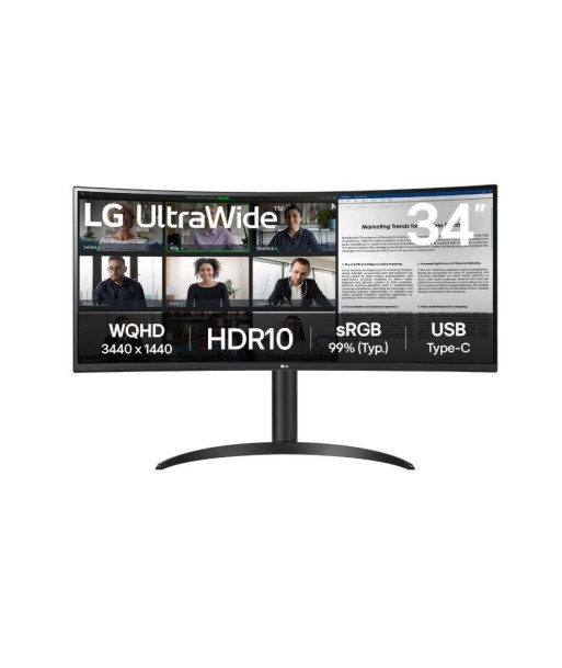 LG 34WR55QK-B 34" Изогнутый UltraWide Монитор (3440x1440, 100Hz, 5ms, VA, Регулируемая Высота, Черный) LG 34WR55QK-B 34" Изогнутый UltraWide Монитор (3440x1440, 100Hz, 5ms, VA, Регулируемая Высота, Черный)