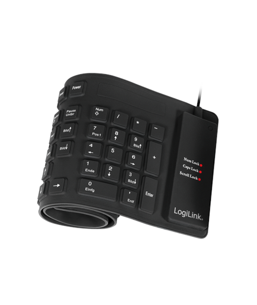 Logilink, Flexible waterproof Keyboard USB + PS/2, ID0019A, Flexible keyboard, Wired, DE, Black