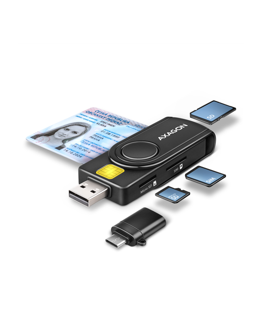 AXAGON Compact travel USB-A + USB-C contact Smart/ID card and SD/microSD/SIM card reader | CRE-SMP2A