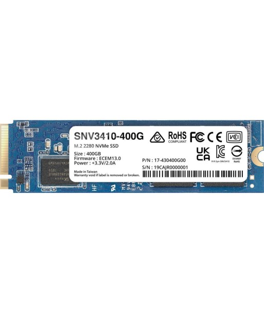 SSD SYNOLOGY SNV3400 400GB M.2 PCIE NVMe Write speed 750 MBytes/sec Read speed 3000 MBytes/sec TBW 491 TB MTBF 1800000 hours