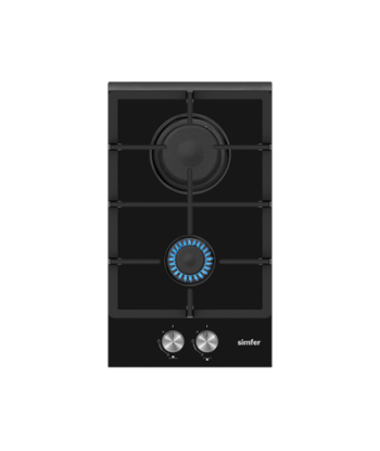 Simfer, Hob, H3.201.TGRSP, Gas on glass, Number of burners/cooking zones 2, Rotary knobs, Black