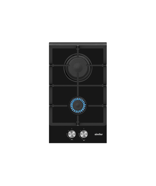 Simfer, Hob, H3.201.TGRSP, Gas on glass, Number of burners/cooking zones 2, Rotary knobs, Black