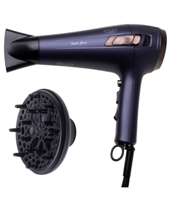 Фен Adler with retractable power cord, AD 2273, 2000 W, Number of temperature settings 3, Diffuser nozzle, Dark Violet