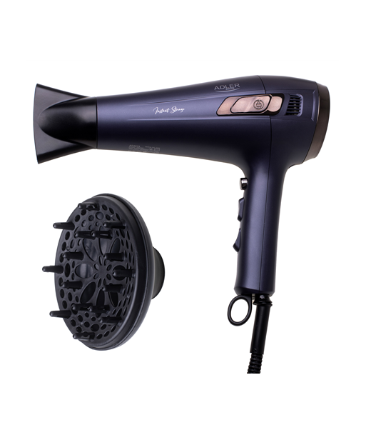 Föön Adler with retractable power cord, AD 2273, 2000 W, Number of temperature settings 3, Diffuser nozzle, Dark Violet