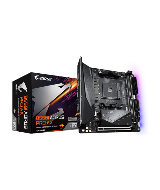 Gigabyte, B550I AORUS PRO AX 1.0, Processor family AMD, Processor socket AM4, DDR4 DIMM, Memory slots 2, Chipset AMD B, Mini