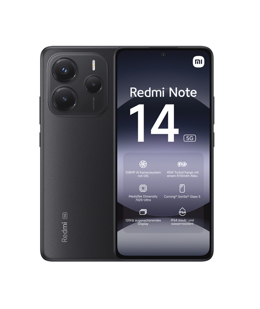 Xiaomi Redmi Note 14, Midnight Black, 6.67", AMOLED, 1080 x 2400 pixels, Mediatek, Internal RAM 6 GB, 128 GB, Dual SIM, 5G