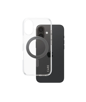 CARE by PanzerGlass Feature Case Transparent w. Black Kickstand & MagSafe iPhone 16 | CARE