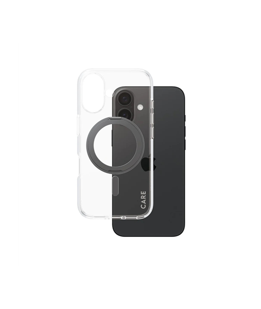 CARE by PanzerGlass Feature Case Transparent w. Black Kickstand & MagSafe iPhone 16 | CARE