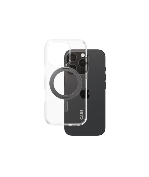 CARE by PanzerGlass Feature Case Transparent w. Black Kickstand & MagSafe iPhone 16 Pro | CARE