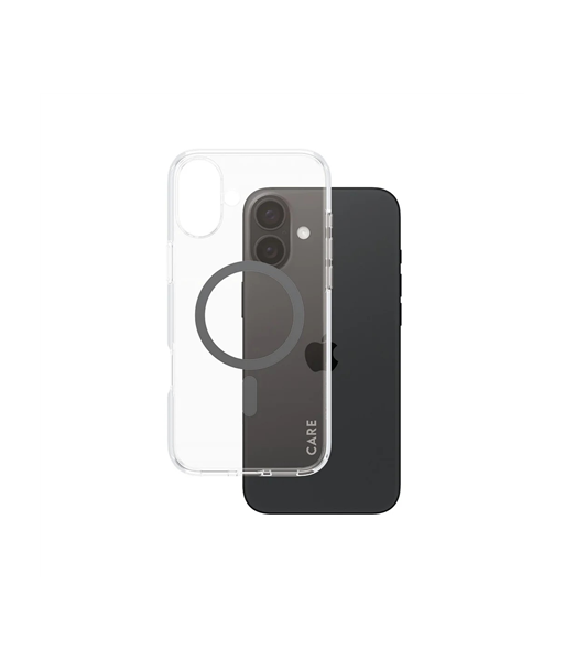 CARE by PanzerGlass Case Flagship, Back protection, Apple, iPhone 16 Plus, Recycled plastic, Transparent/Black, MagSafe