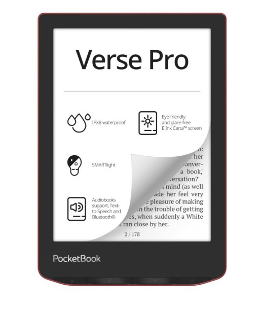 E-luger POCKETBOOK Verse Pro 6" 1072x1448 1xUSB-C Wireless LAN Bluetooth Red PB634-3-WW
