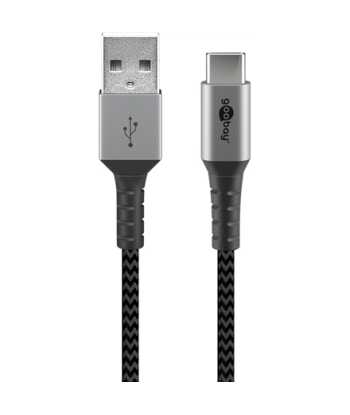 Goobay, USB-C to USB-A Textile Cable with Metal Plugs, 49296, USB-C to USB-A