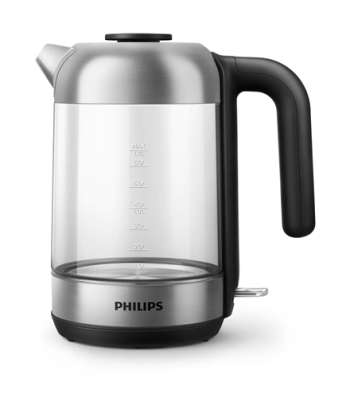 Veekeetja Philips, HD9339/80, Electric, 2200 W, 1.7 L, Stainless steel/Glass, 360° rotational base, Black/Silver