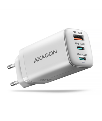AXAGON ACU-DPQ65W GaN Wall charger 65W, 3x port (USB-A + dual USB-C), PD3.0/PPS/QC4+/Apple
