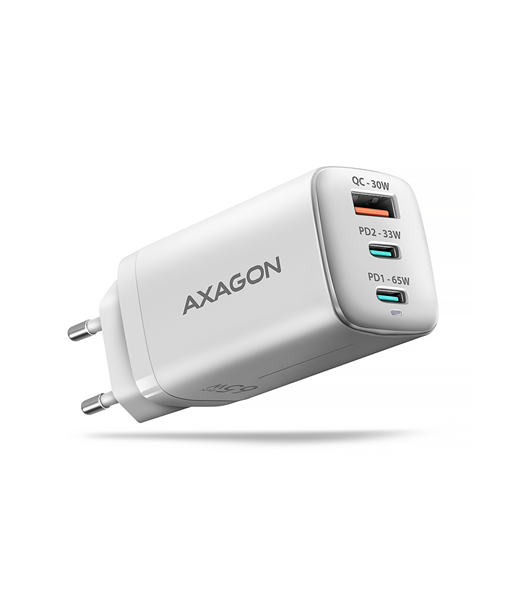 AXAGON ACU-DPQ65W GaN Wall charger 65W, 3x port (USB-A + dual USB-C), PD3.0/PPS/QC4+/Apple