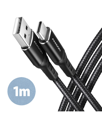 AXAGON BUCM-AM10AB HQ cable USB-C -- USB-A, 1m, USB 2.0, 3A, ALU, braid, black